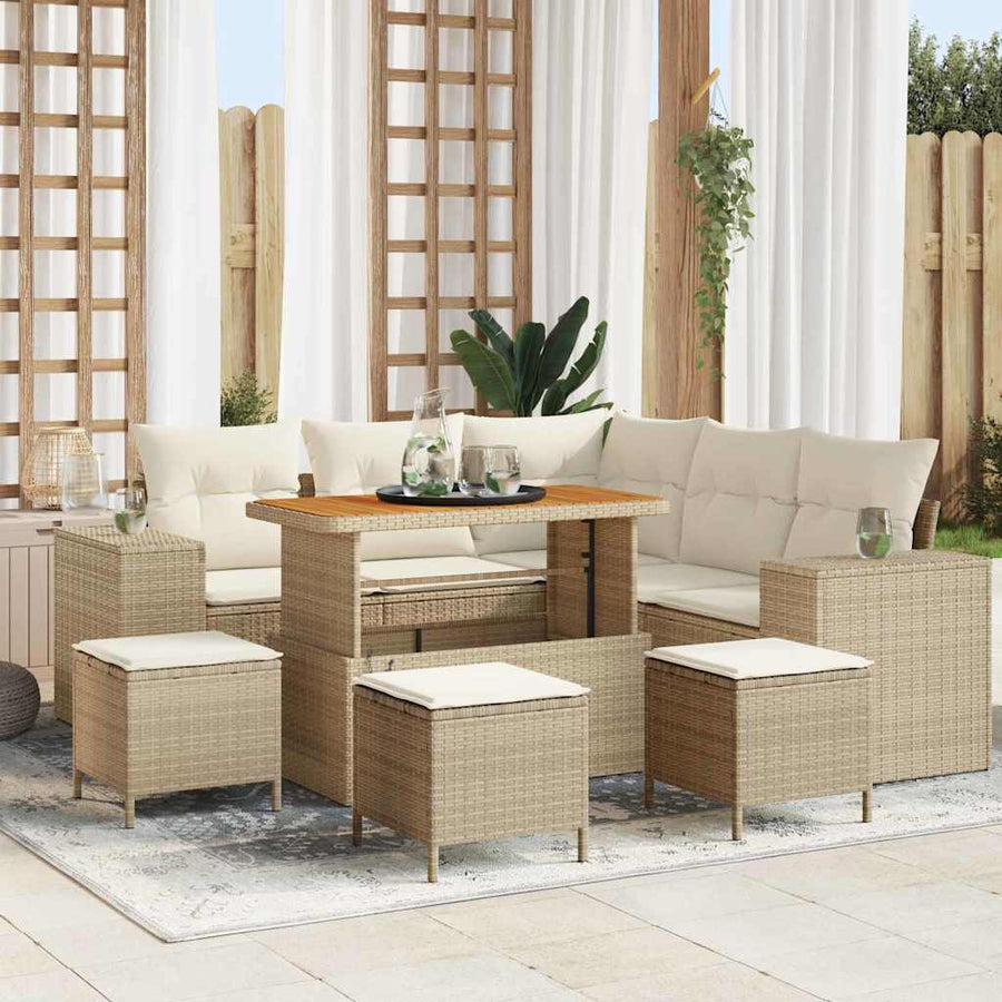 Tuin Sofa Set met kussen met opslag 9 pcs Beige en Crème