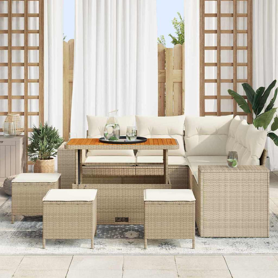 Tuin Sofa Set met kussen met opslag 9 pcs Beige en Crème