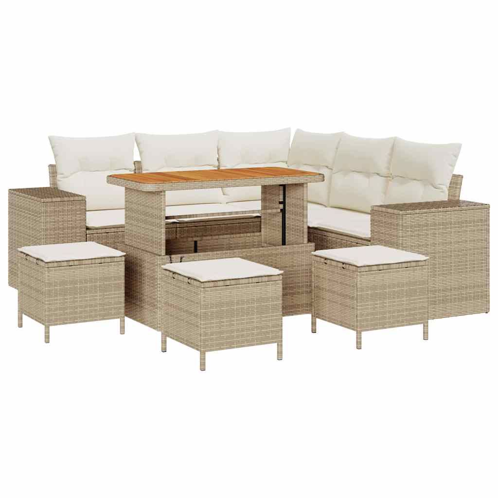 Tuin Sofa Set met kussen met opslag 9 pcs Beige en Crème