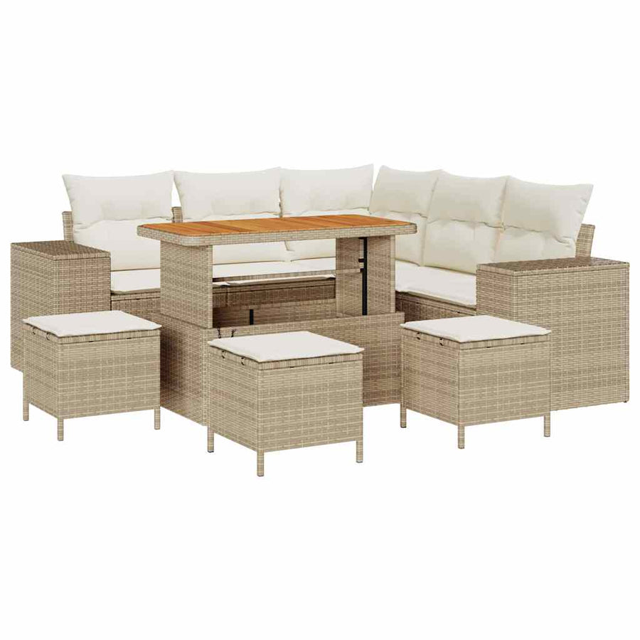 Tuin Sofa Set met kussen met opslag 9 pcs Beige en Crème
