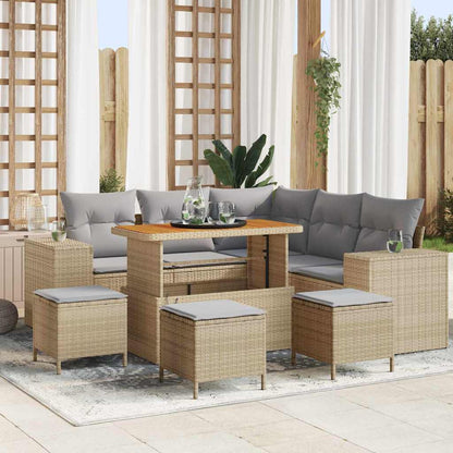Tuin Sofa Set met kussen met opslag 9 pcs Beige en Licht Grijs