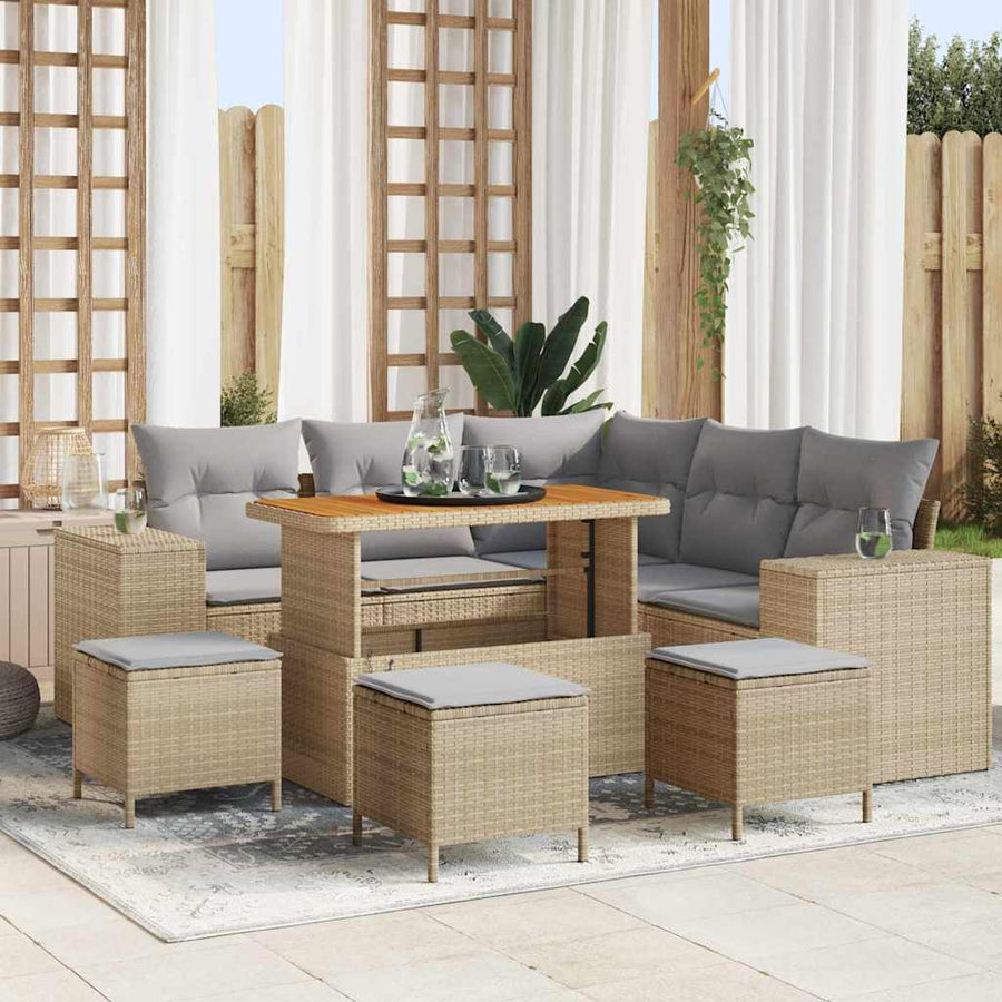 Tuin Sofa Set met kussen met opslag 9 pcs Beige en Licht Grijs