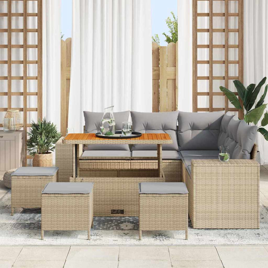 Tuin Sofa Set met kussen met opslag 9 pcs Beige en Licht Grijs
