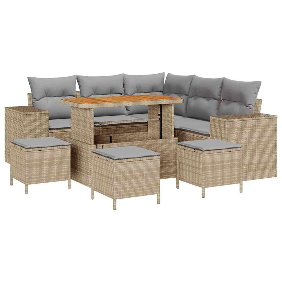 Tuin Sofa Set met kussen met opslag 9 pcs Beige en Licht Grijs