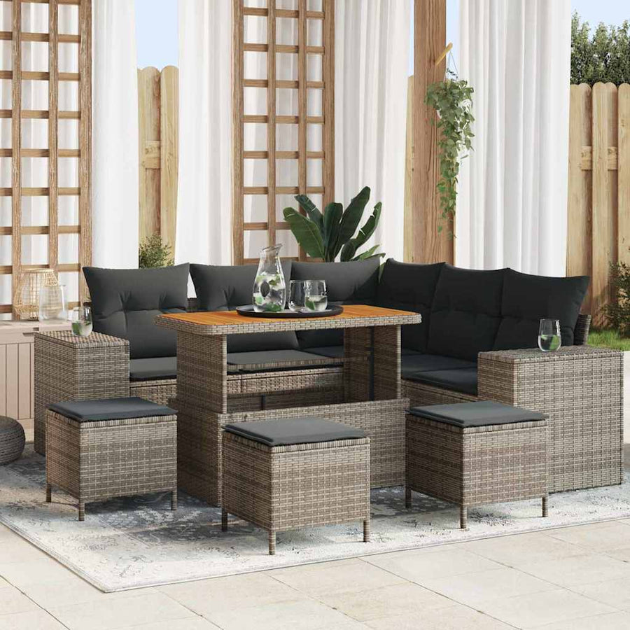 Tuin Sofa Set met kussen met opslag met kussen 9 pcs Grijs