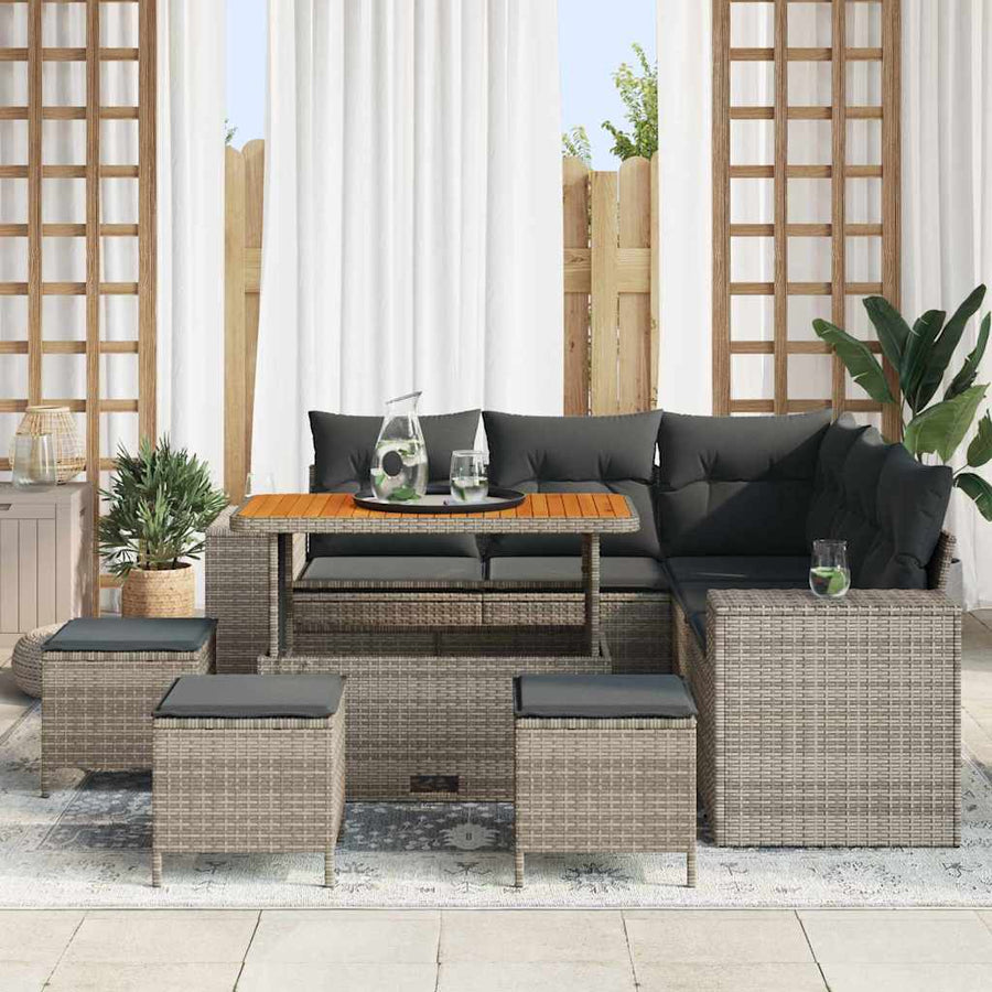 Tuin Sofa Set met kussen met opslag met kussen 9 pcs Grijs
