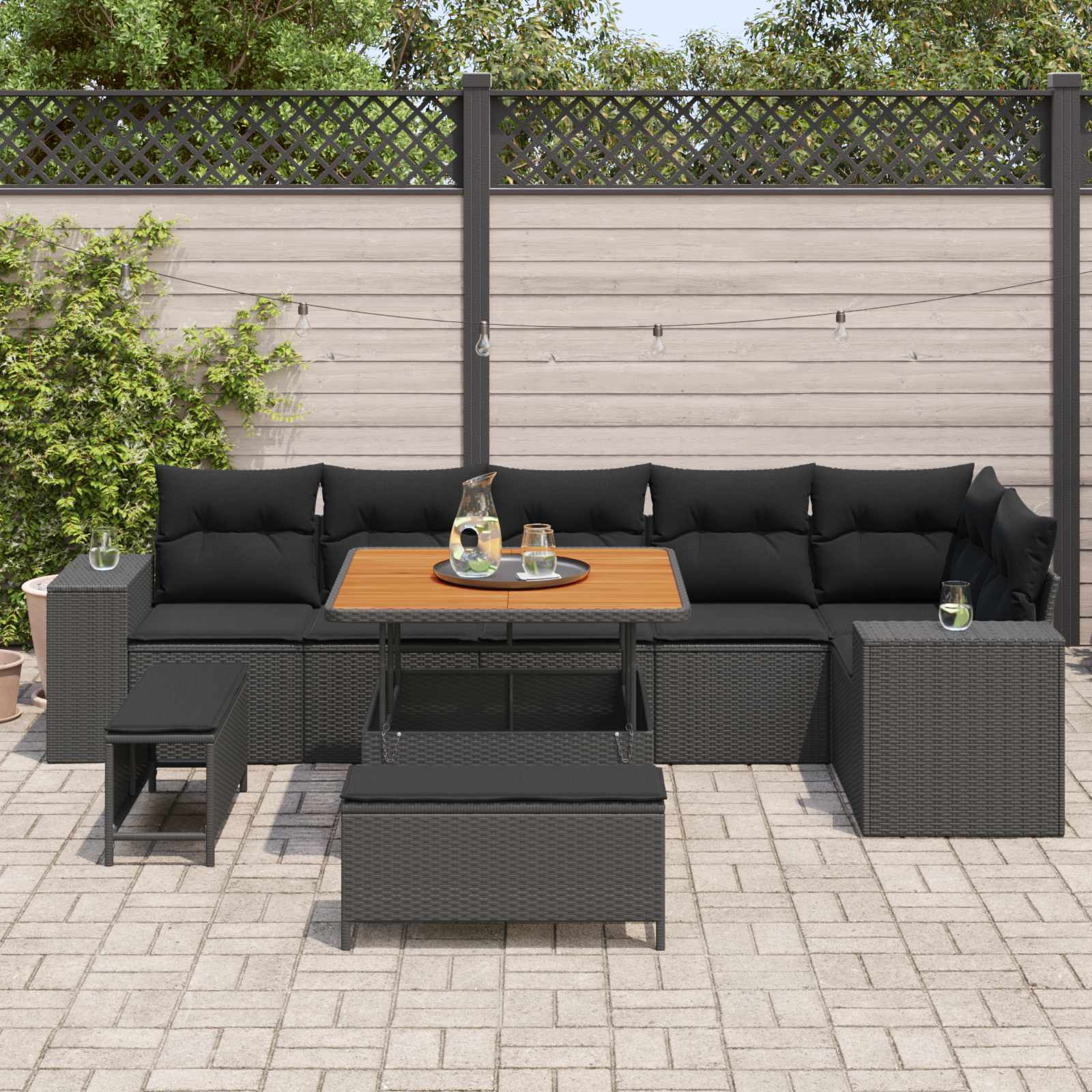 Tuin Sofa Set met kussen 9 pcs Zwart poly rattan