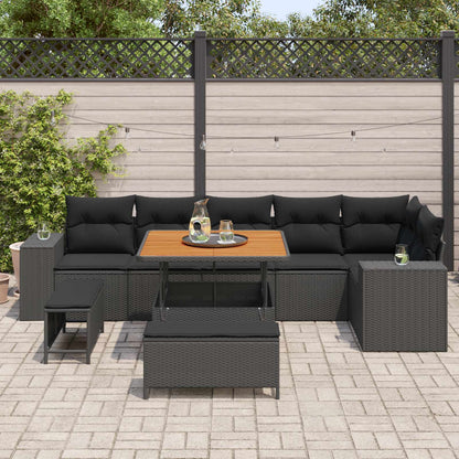 Tuin Sofa Set met kussen 9 pcs Zwart poly rattan