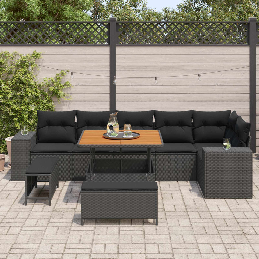 Tuin Sofa Set met kussen 9 pcs Zwart poly rattan