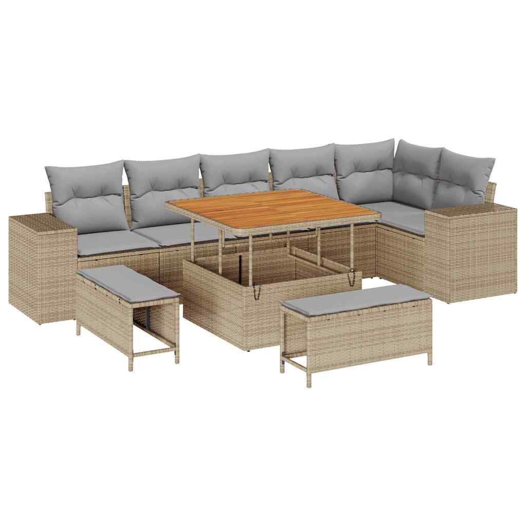 Tuin Sofa Set Met Kussen 9 Pcs En Licht Grijs Poly Rattan 100 cm tafellengte Beige Lichtgrijs