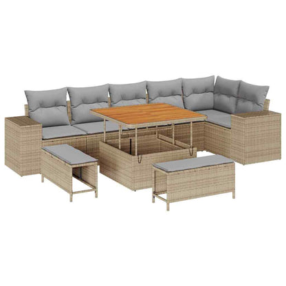 Tuin Sofa Set Met Kussen 9 Pcs En Licht Grijs Poly Rattan 100 cm tafellengte Beige Lichtgrijs