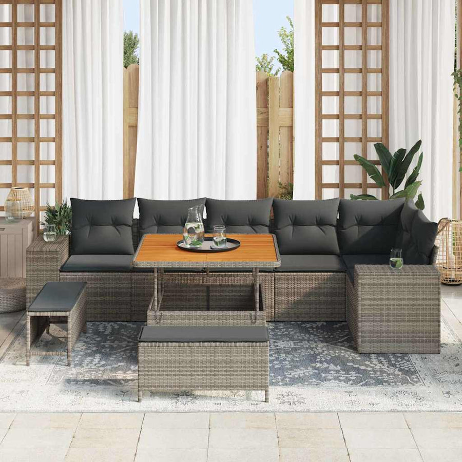 Tuin Sofa Set met kussen 9 pcs Grijs poly rattan