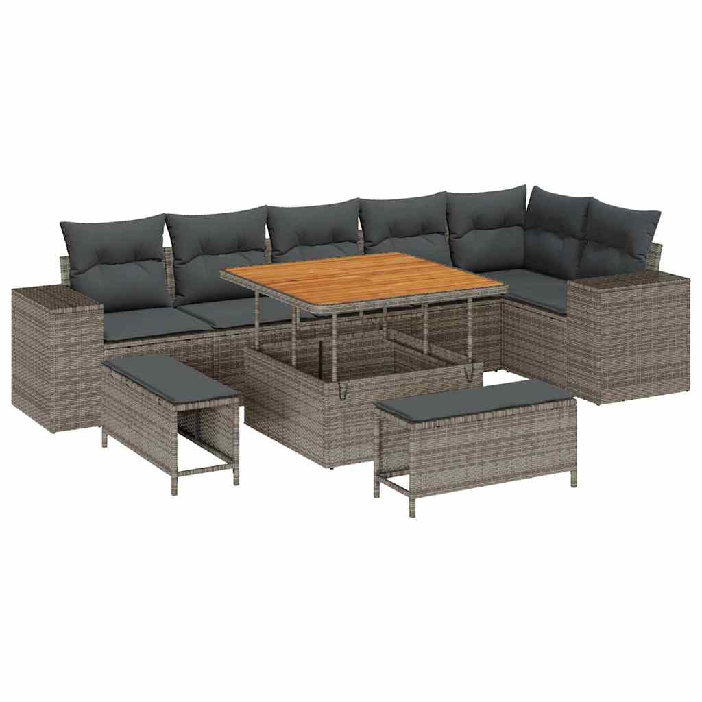 Tuin Sofa Set met kussen 9 pcs Grijs poly rattan