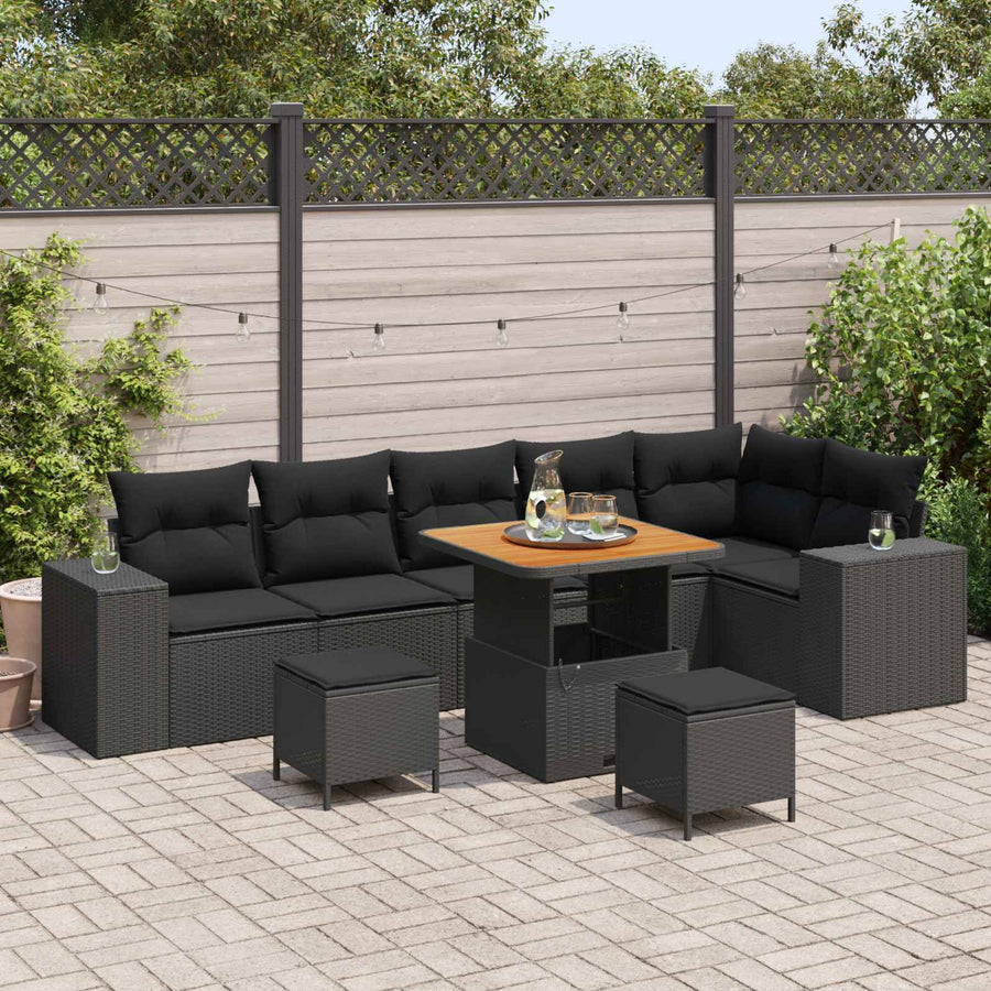 Tuin Sofa Set met kussen 9 pcs Zwart poly rattan