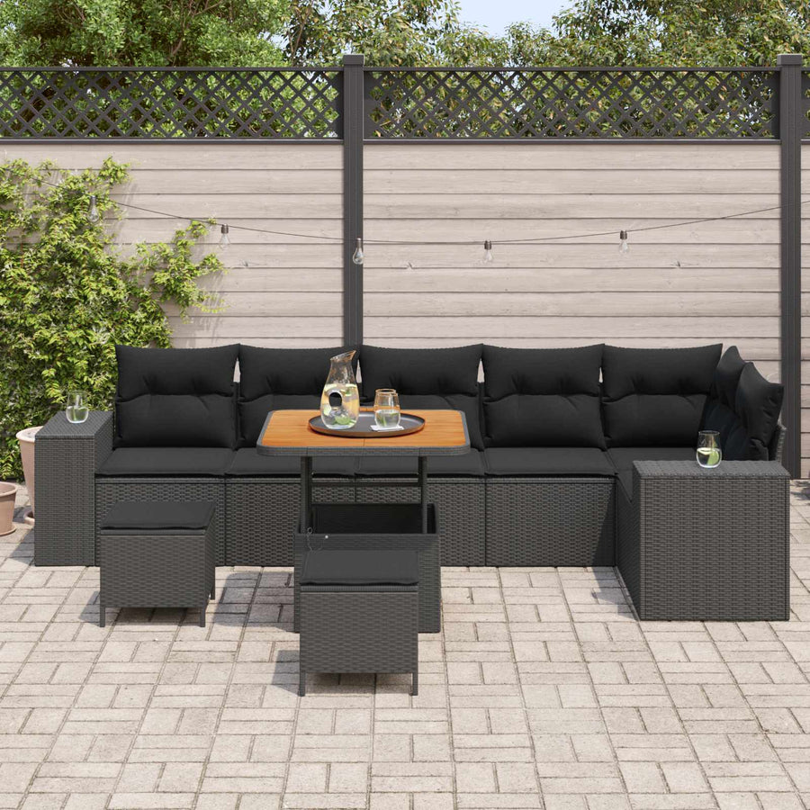 Tuin Sofa Set met kussen 9 pcs Zwart poly rattan