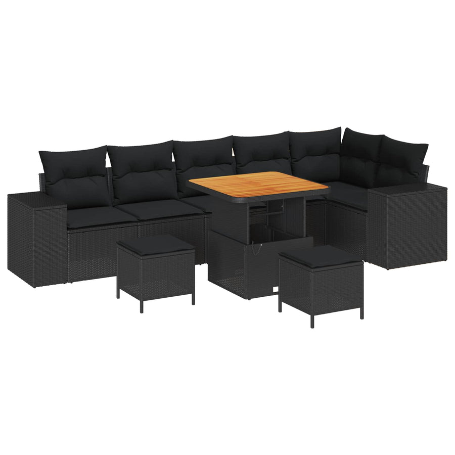 Tuin Sofa Set met kussen 9 pcs Zwart poly rattan