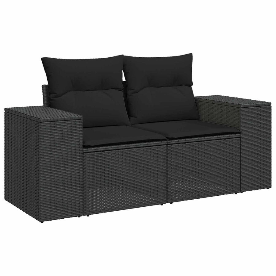 Tuin Sofa Set met kussen 9 pcs Zwart poly rattan