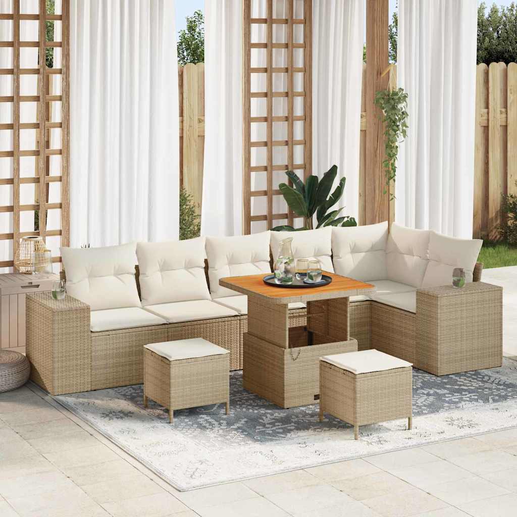 Tuin Sofa Set met kussen 9 pcs Beige en Crème poly rattan