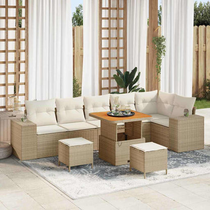 Tuin Sofa Set met kussen 9 pcs Beige en Crème poly rattan