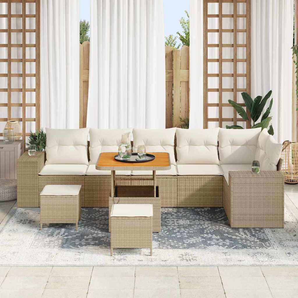 Tuin Sofa Set met kussen 9 pcs Beige en Crème poly rattan