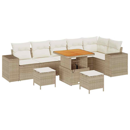 Tuin Sofa Set met kussen 9 pcs Beige en Crème poly rattan