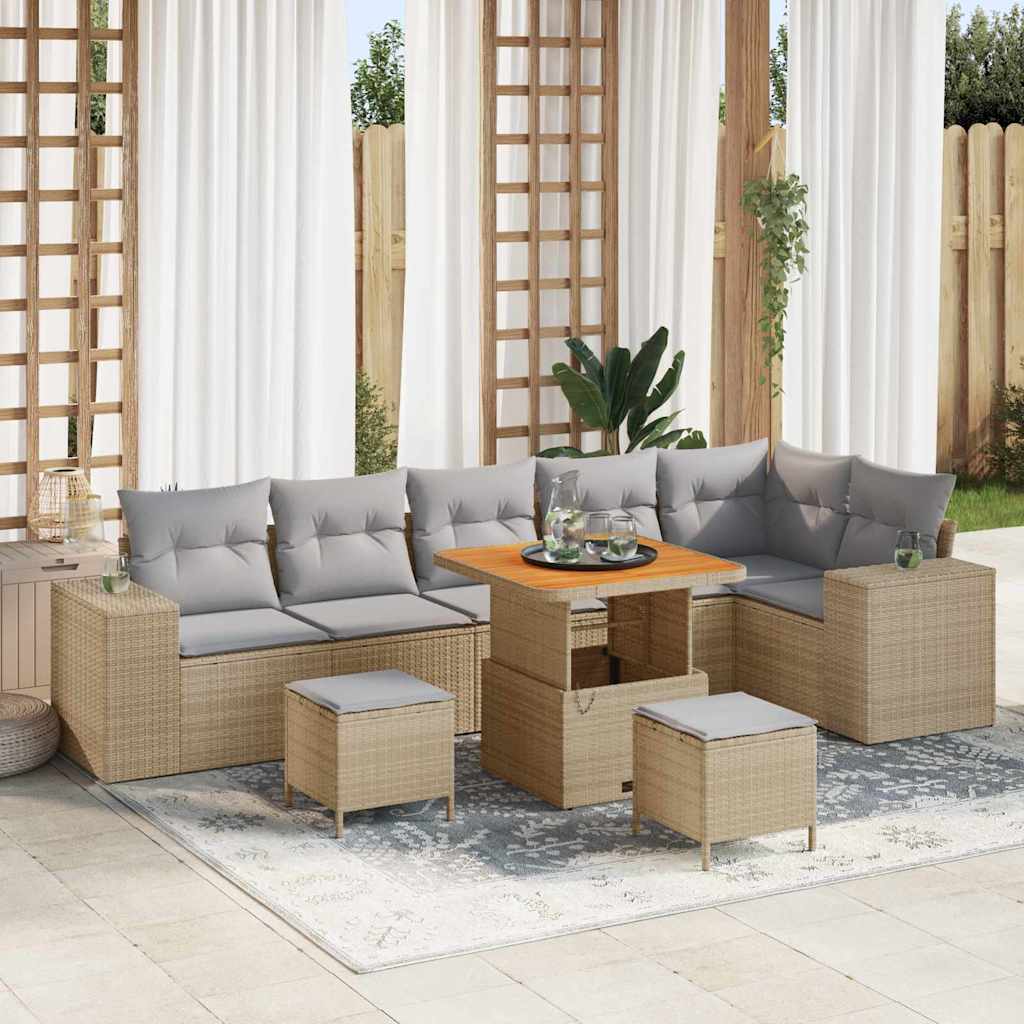 Tuin Sofa Set Met Kussen 9 Pcs En Licht Grijs Poly Rattan 80 cm tafellengte Beige Lichtgrijs