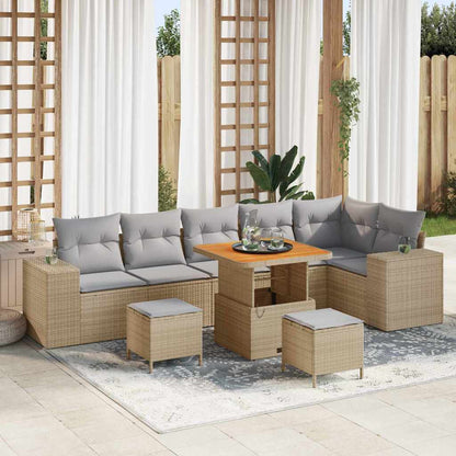 Tuin Sofa Set Met Kussen 9 Pcs En Licht Grijs Poly Rattan 80 cm tafellengte Beige Lichtgrijs