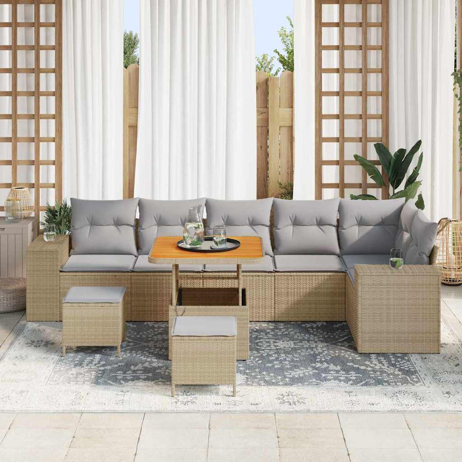 Tuin Sofa Set Met Kussen 9 Pcs En Licht Grijs Poly Rattan 80 cm tafellengte Beige Lichtgrijs
