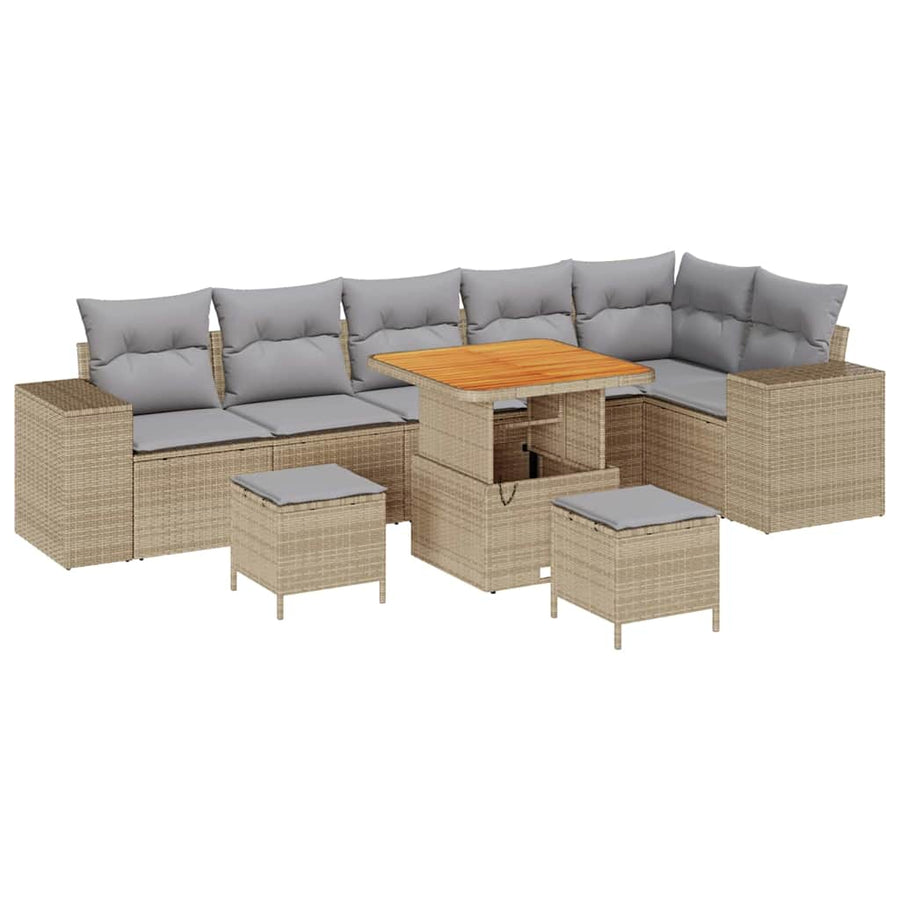 Tuin Sofa Set Met Kussen 9 Pcs En Licht Grijs Poly Rattan 80 cm tafellengte Beige Lichtgrijs