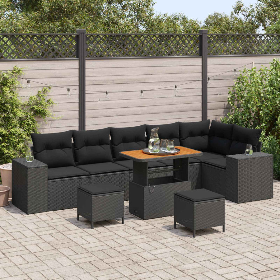 Tuin Sofa Set met kussen 9 pcs Zwart poly rattan