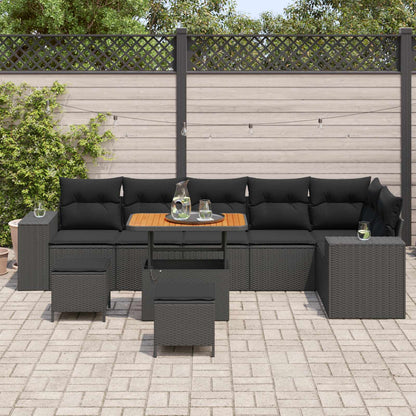 Tuin Sofa Set met kussen 9 pcs Zwart poly rattan