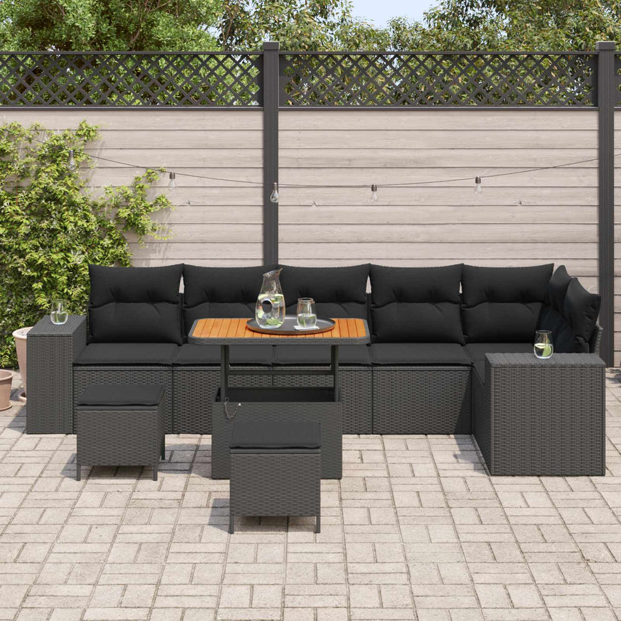 Tuin Sofa Set met kussen 9 pcs Zwart poly rattan