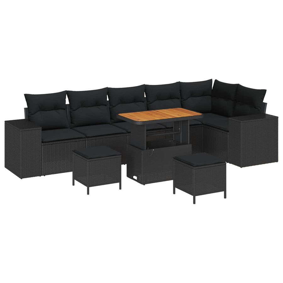 Tuin Sofa Set met kussen 9 pcs Zwart poly rattan