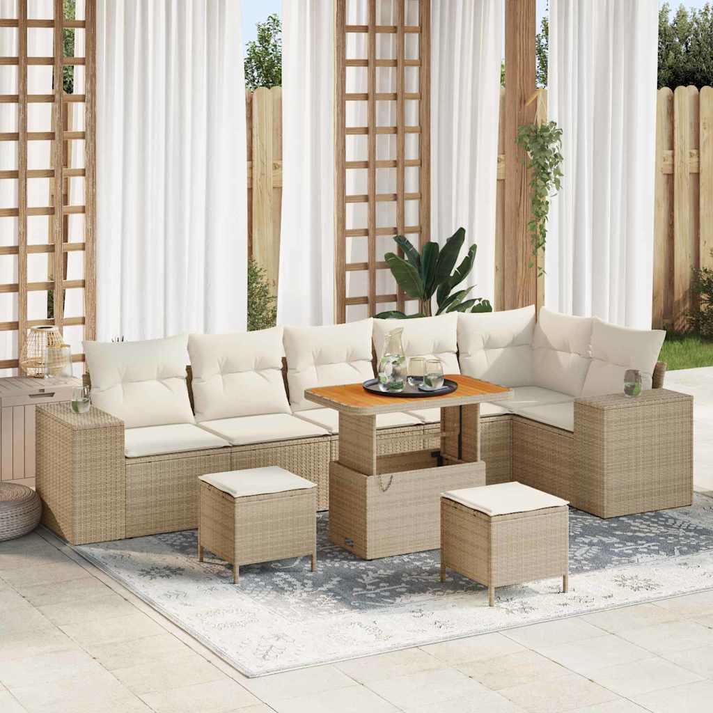 Tuin Sofa Set met kussen met opslag 9 pcs Beige en Crème
