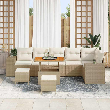 Tuin Sofa Set met kussen met opslag 9 pcs Beige en Crème