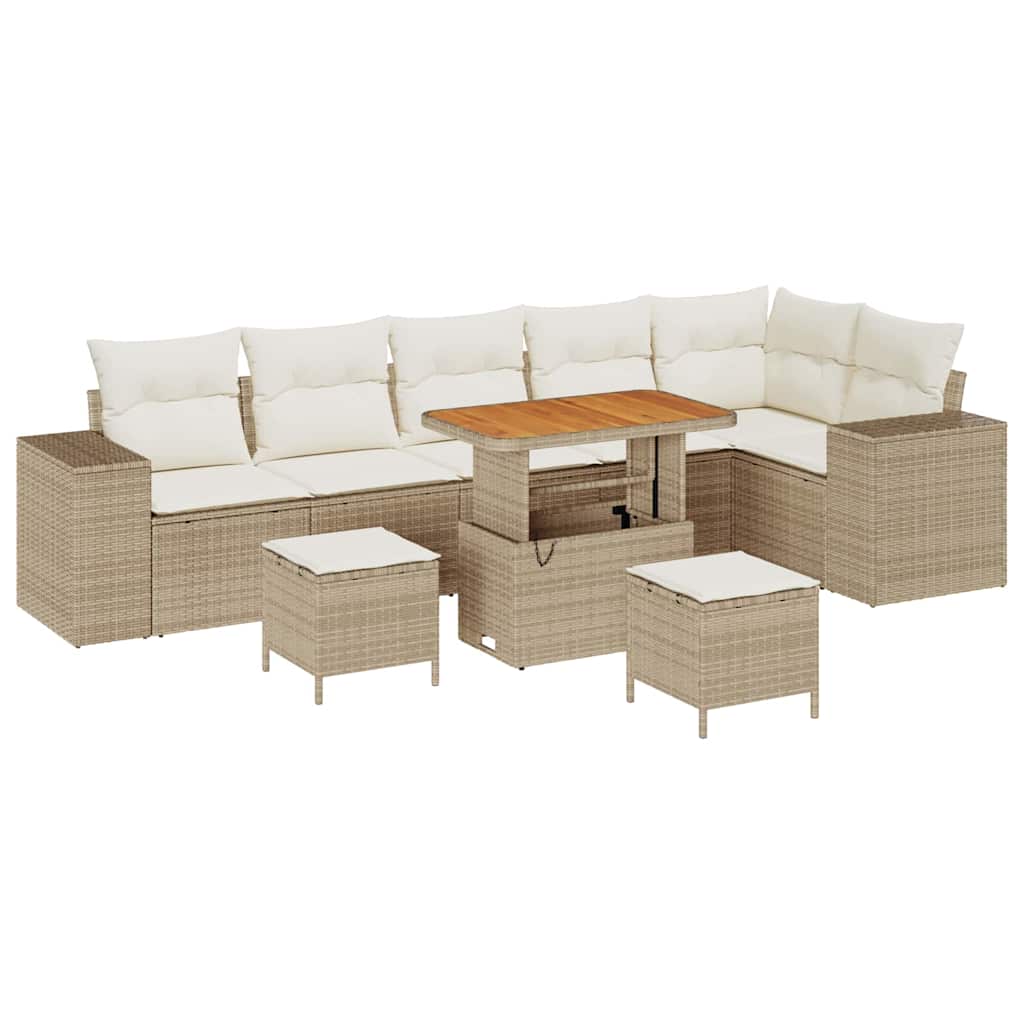 Tuin Sofa Set met kussen met opslag 9 pcs Beige en Crème