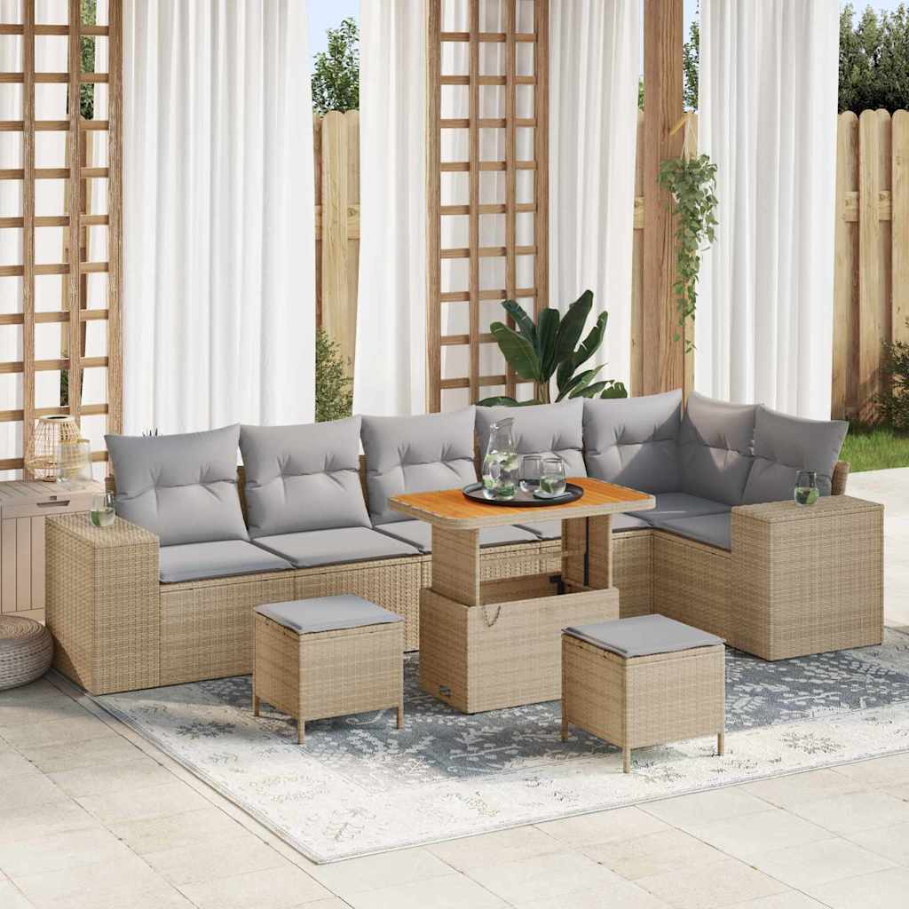 Tuin Sofa Set Met Kussen Met Opslag 9 Pcs En Licht Grijs 90 cm tafellengte Beige Lichtgrijs