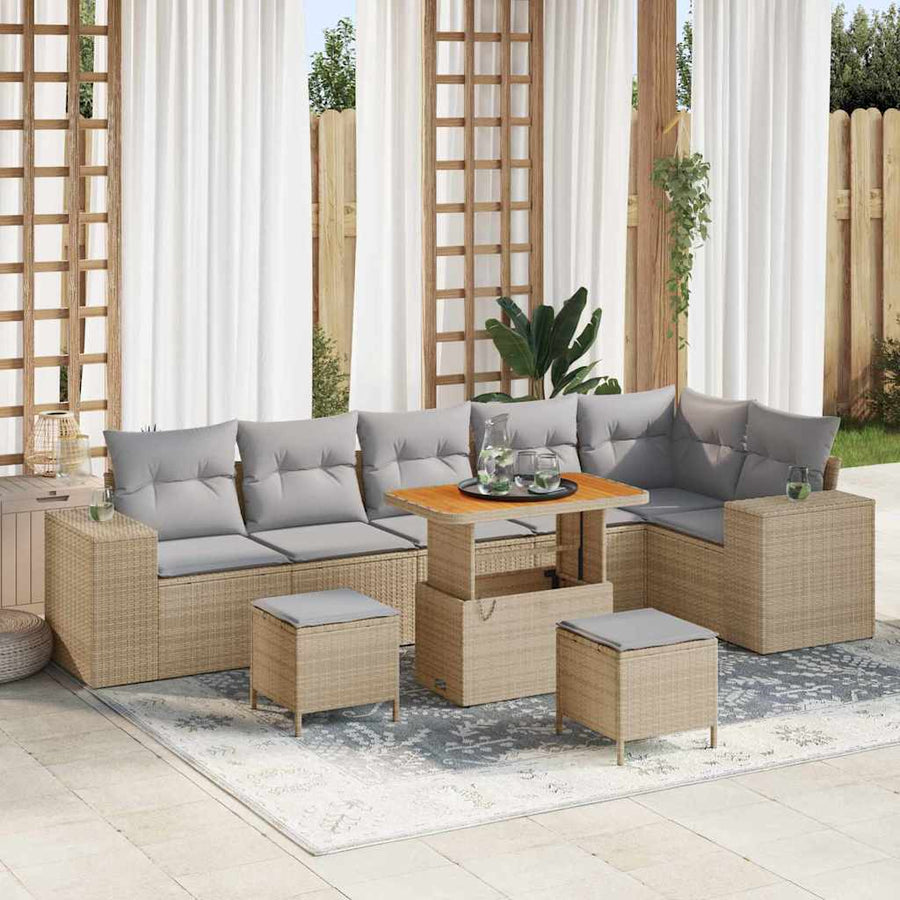 Tuin Sofa Set Met Kussen Met Opslag 9 Pcs En Licht Grijs 90 cm tafellengte Beige Lichtgrijs