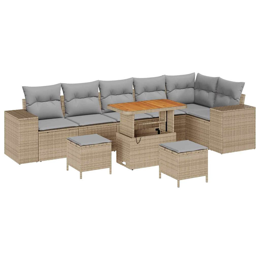 Tuin Sofa Set Met Kussen Met Opslag 9 Pcs En Licht Grijs 90 cm tafellengte Beige Lichtgrijs