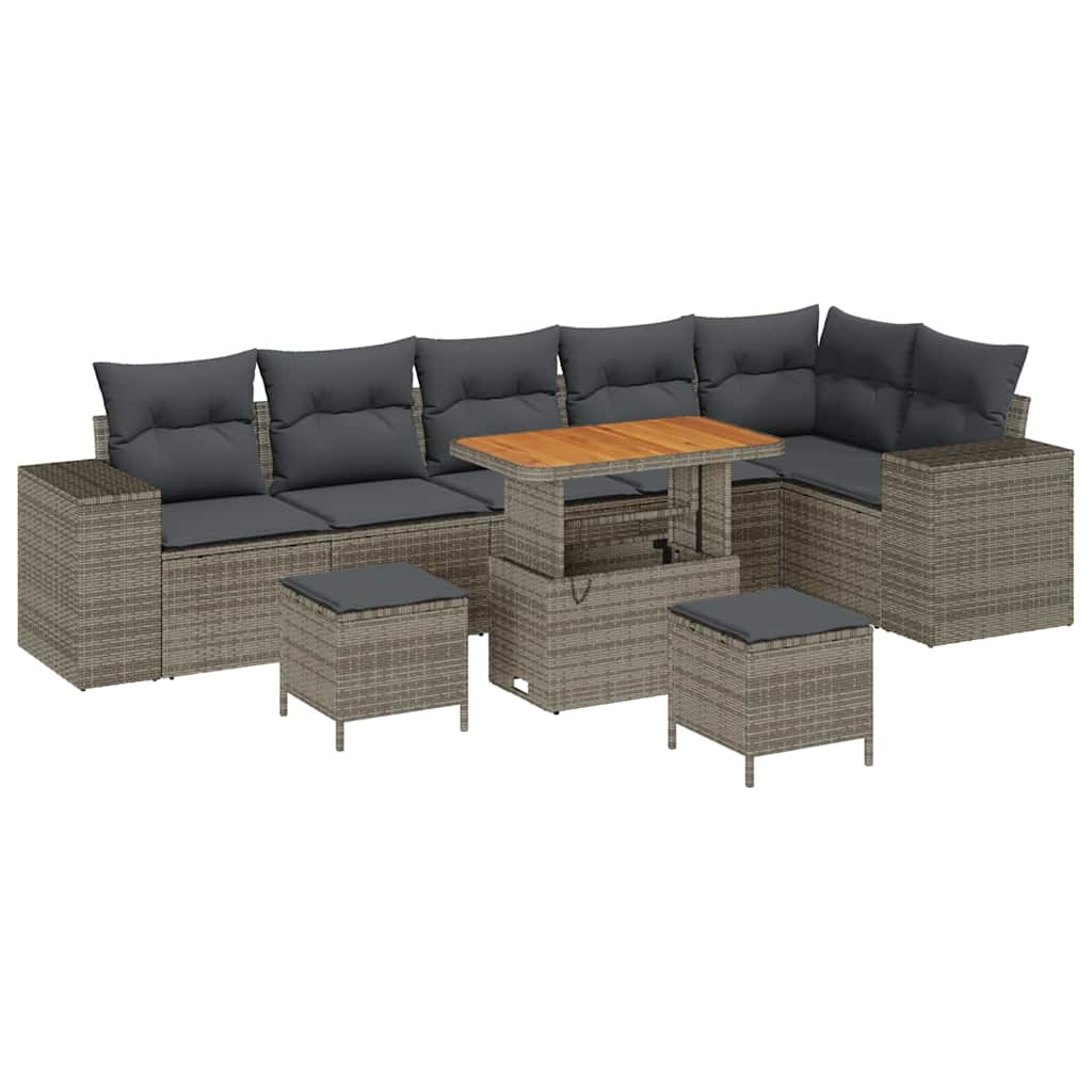 Tuin Sofa Set met kussen met opslag met kussen 9 pcs Grijs
