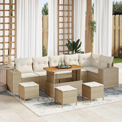 Tuin Sofa Set met kussen 10 pcs Beige en Crème poly rattan