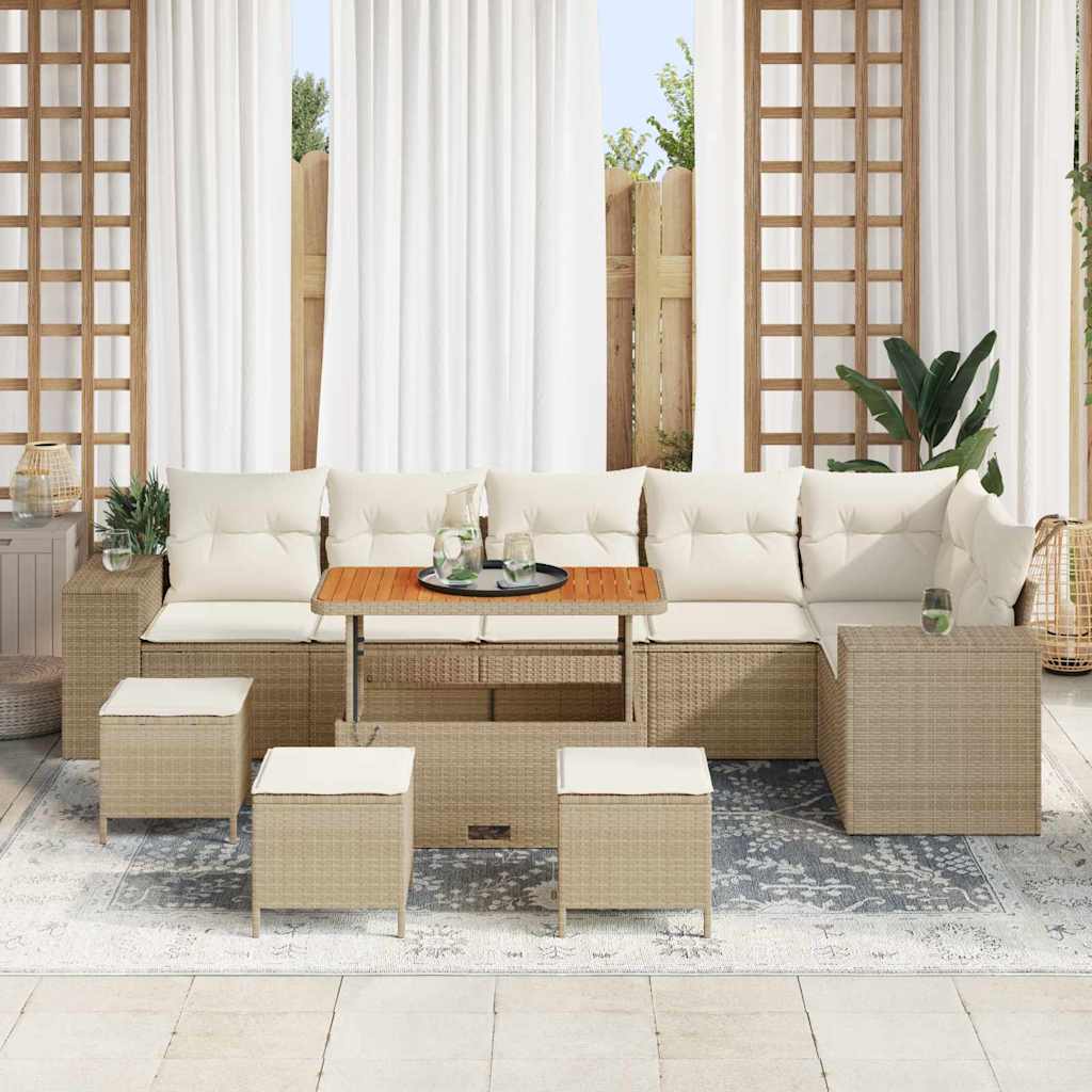 Tuin Sofa Set met kussen 10 pcs Beige en Crème poly rattan