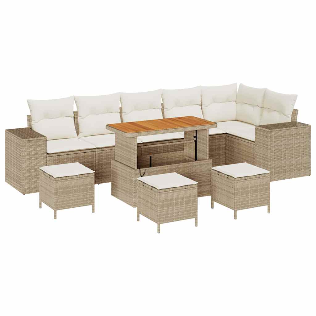 Tuin Sofa Set met kussen 10 pcs Beige en Crème poly rattan