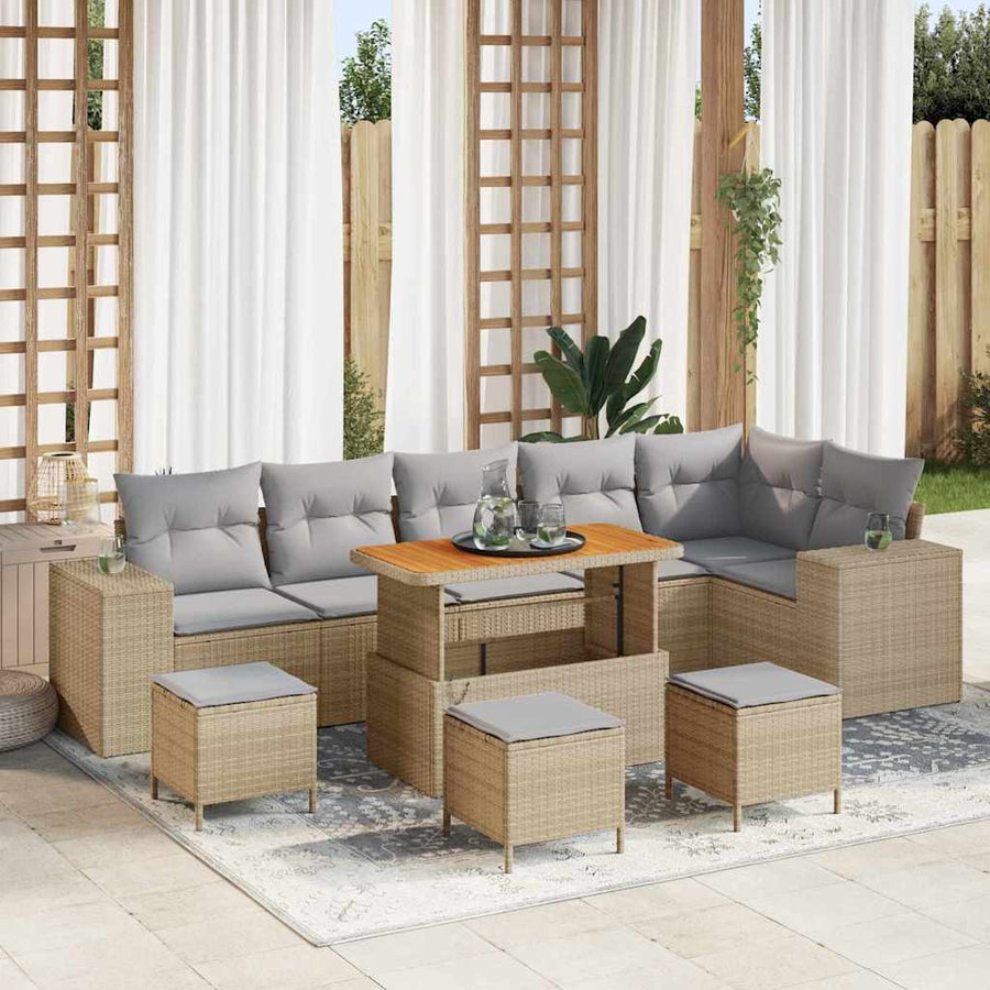 Tuin Sofa Set 10 Pcs En Licht Grijs Poly Rattan 110 cm tafellengte Beige Lichtgrijs
