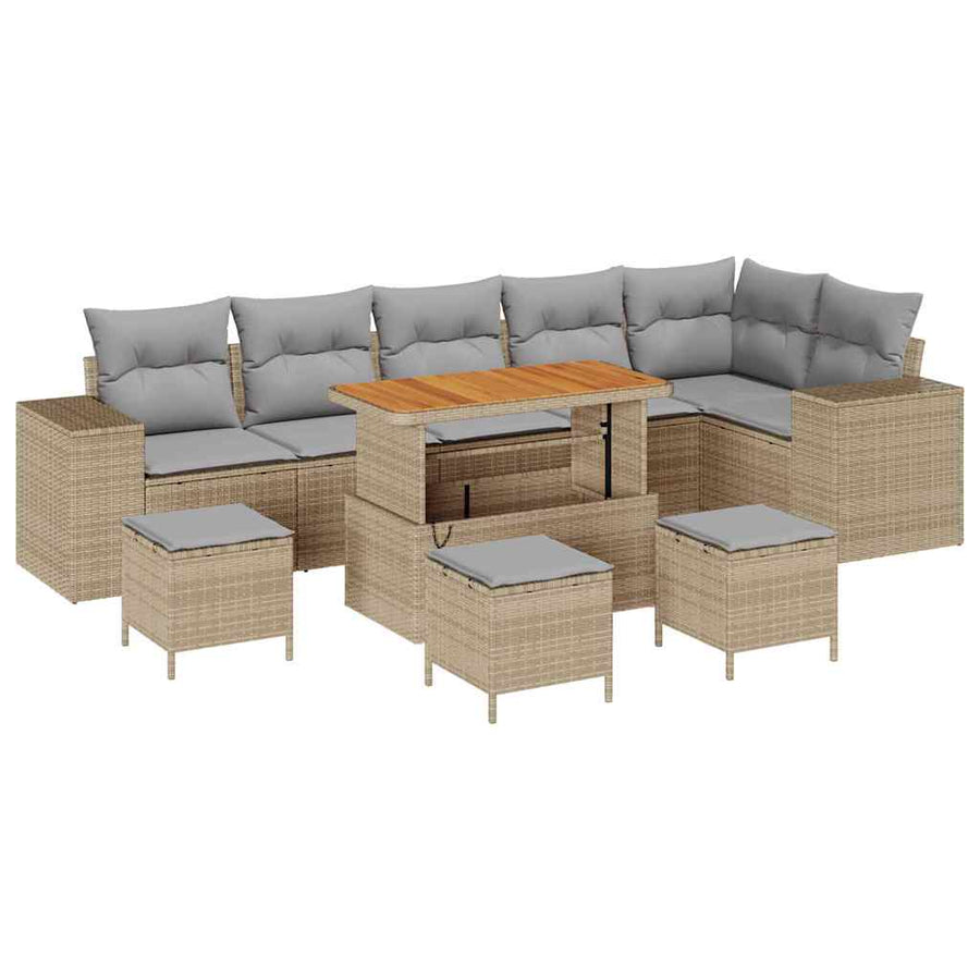 Tuin Sofa Set 10 Pcs En Licht Grijs Poly Rattan 110 cm tafellengte Beige Lichtgrijs