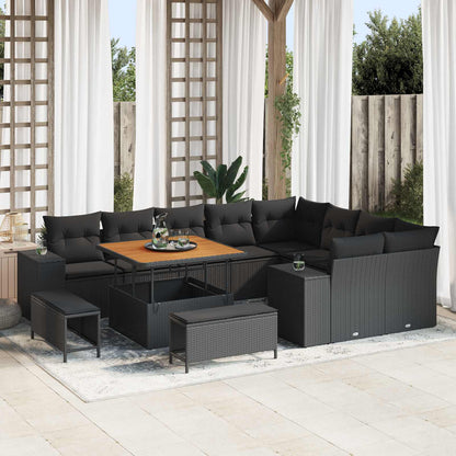 Tuin Sofa Set met kussen met opslag met kussen 12 pcs Zwart