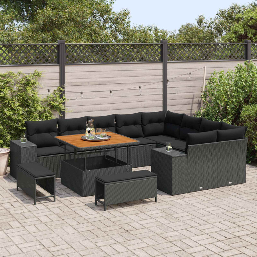Tuin Sofa Set met kussen met opslag met kussen 12 pcs Zwart