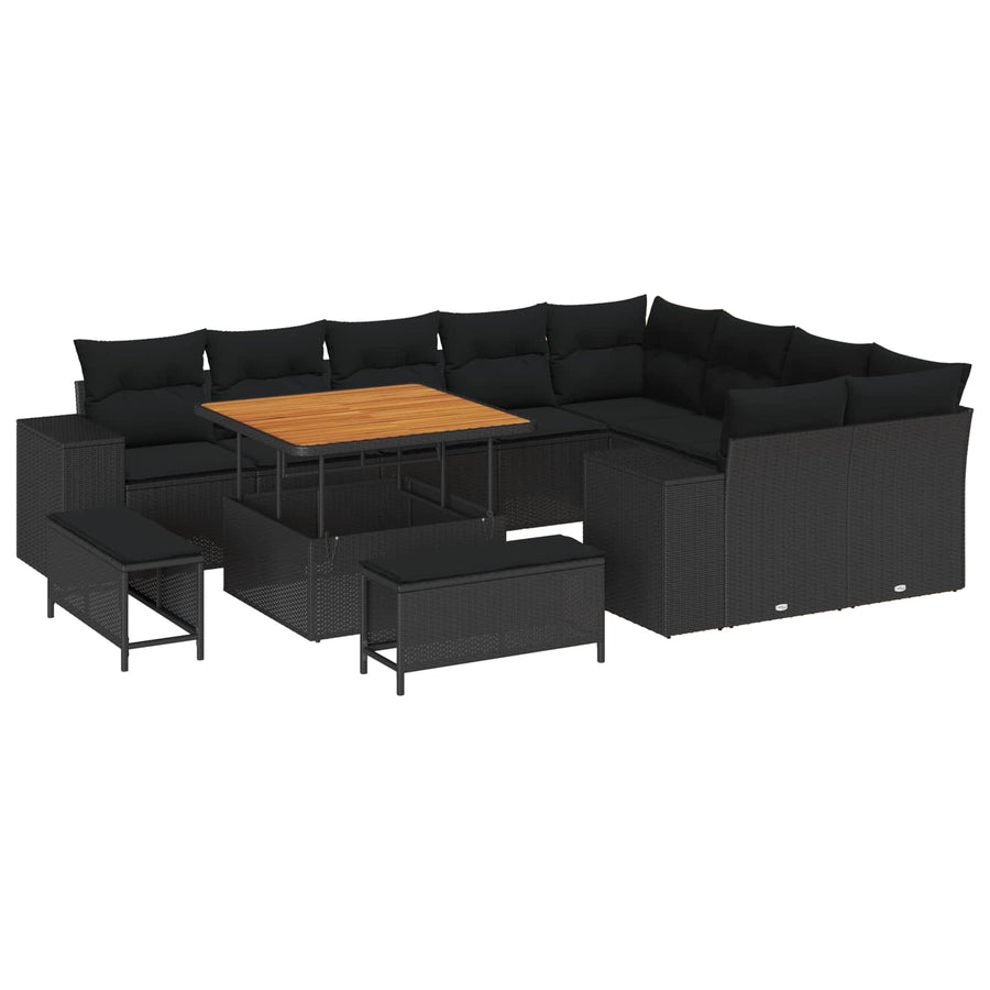 Tuin Sofa Set met kussen met opslag met kussen 12 pcs Zwart