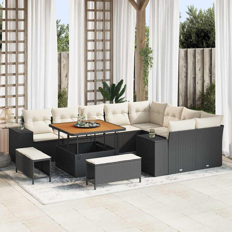 Tuin Sofa Set met kussen met opslag 12 pcs Zwart en Crème