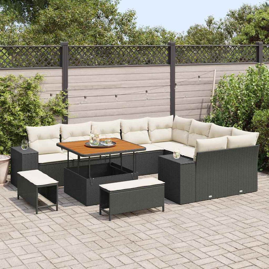 Tuin Sofa Set met kussen met opslag 12 pcs Zwart en Crème
